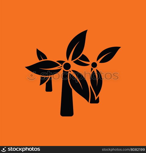 Wind mill leaves in blades icon. Orange background with black. Vector illustration.