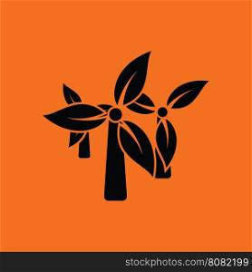 Wind mill leaves in blades icon. Orange background with black. Vector illustration.