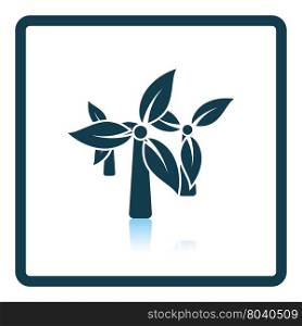 Wind mill with leaves in blades icon. Shadow reflection design. Vector illustration.