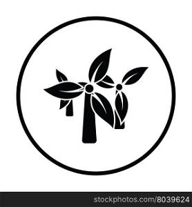 Wind mill with leaves in blades icon. Thin circle design. Vector illustration.