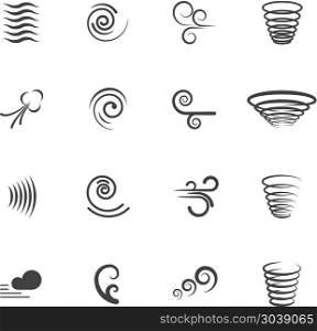 Wind, motion vector icons set. Wind, motion vector icons. Set of swirl and wave, vortex and tornado illustration