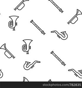 Wind Musical Instruments Vector Color Icons Seamless Pattern. Trumpet, Saxophone Acoustic Instruments Linear Symbols Pack. Jazz Symphony Orchestra, Blues Band. Golden Horn, Pipe Illustrations. Wind Musical Instruments Vector Seamless Pattern