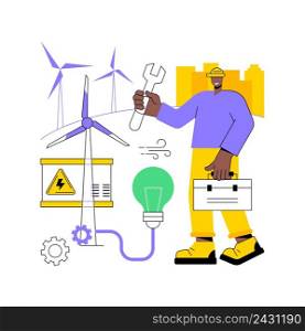 Wind power abstract concept vector illustration. Renewable energy, green electricity supply, wind turbine, power generator, solar panels, renewable source, engineer worker abstract metaphor.. Wind power abstract concept vector illustration.