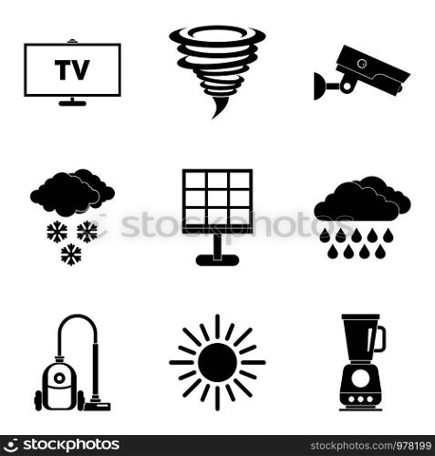 Wind power icons set. Simple set of 9 wind power vector icons for web isolated on white background. Wind power icons set, simple style