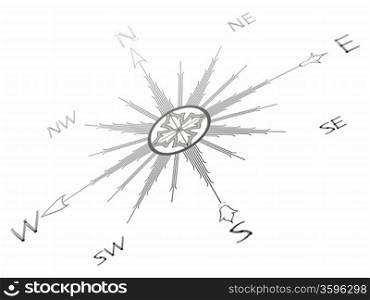 wind rose compass silhouette against white background, abstract vector art illustration