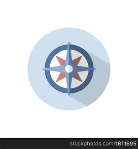 Wind rose sign. Flat color icon on a circle. Weather vector illustration
