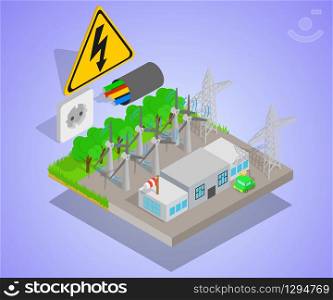 Wind turbine concept banner. Isometric banner of wind turbine vector concept for web, giftcard and postcard. Wind turbine concept banner, isometric style
