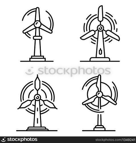 Wind turbine icons set. Outline set of wind turbine vector icons for web design isolated on white background. Wind turbine icons set, outline style