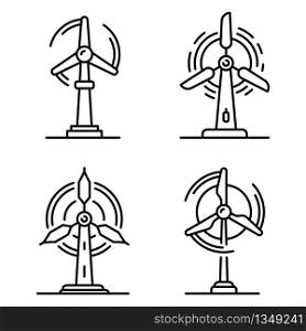 Wind turbine icons set. Outline set of wind turbine vector icons for web design isolated on white background. Wind turbine icons set, outline style