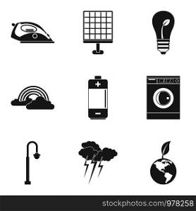Wind turbine icons set. Simple set of 9 wind turbine vector icons for web isolated on white background. Wind turbine icons set, simple style