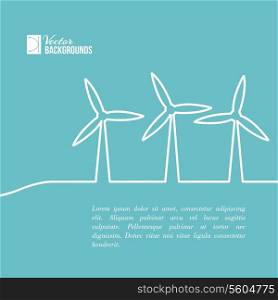 Wind turbines generating electricity. Vector illustration.