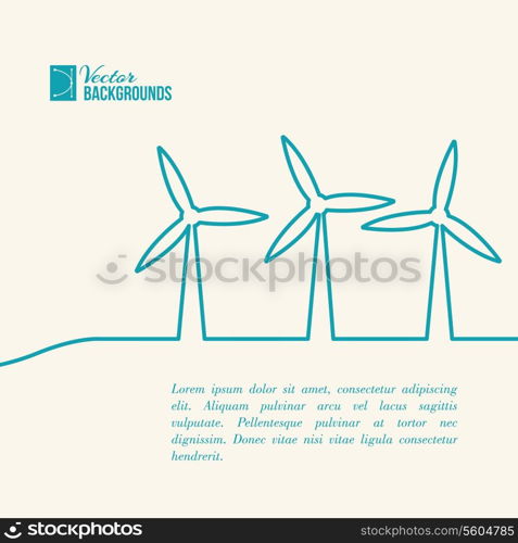 Wind turbines generating electricity. Vector illustration.