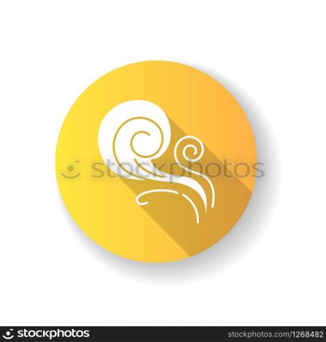 Wind whirl orange flat design long shadow glyph icon. Cold fresh air swirl. Whirlwind. Good smell, evaporation. Smoke puff, breeze. Blowing wind spirals, fume. Silhouette RGB color illustration