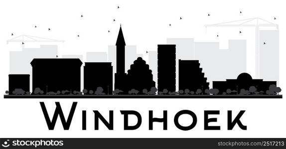Windhoek City skyline black and white silhouette. Vector illustration. Simple flat concept for tourism presentation, banner, placard or web site. Business travel concept. Cityscape with landmarks