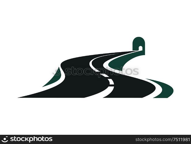 Winding mountain highway leading to a road tunnel abstract icon, isolated on white background for transportation design. Mountain highway leading to a road tunnel