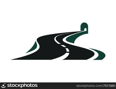 Winding mountain highway leading to a road tunnel abstract icon, isolated on white background for transportation design. Mountain highway leading to a road tunnel
