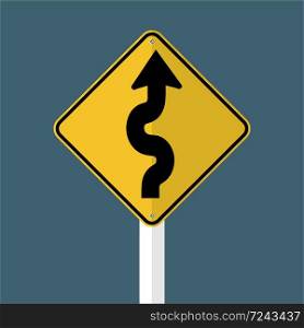 Winding Traffic Road Sign isolated on grey sky background,vector illustration EPS 10