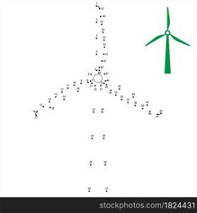 Windmill Icon Connect The Dots, Wind Mill Icon, Clean Green Energy Generator, Puzzle Containing A Sequence Of Numbered Vector Art Illustration