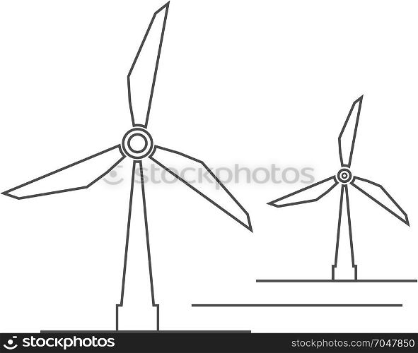 Windmill or mill line icon with shadow. Vector illustration. Dutch or Holland old farm windmill isolated icon. Mill icon with windmill silhouette. Energy icon vector illustration.