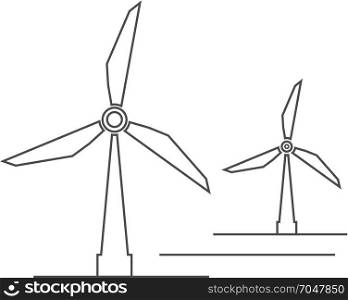 Windmill or mill line icon with shadow. Vector illustration. Dutch or Holland old farm windmill isolated icon. Mill icon with windmill silhouette. Energy icon vector illustration.