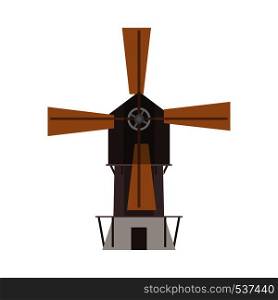 Windmill technology industry vector front view. Environmental flat power wind farm field wheat icon.