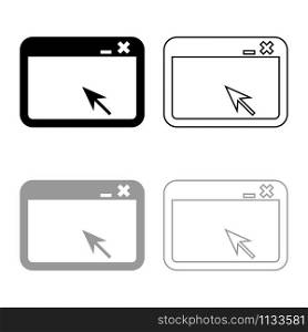 Window application with arrow Browser concept web page icon outline set black grey color vector illustration flat style simple image. Window application with arrow Browser concept web page icon outline set black grey color vector illustration flat style image