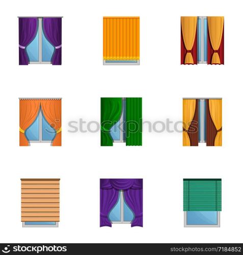 Window blind icon set. Cartoon set of 9 window blind vector icons for web design isolated on white background. Window blind icon set, cartoon style