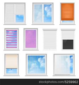 Window Blinds Colored Flat Set. Window blinds colored flat set for office and creative home interior isolated on white background vector illustration