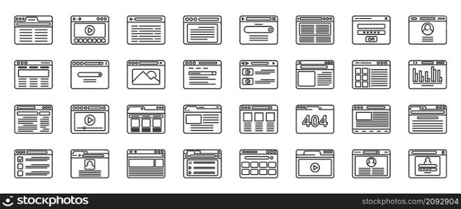 Window browser icons set outline vector. Computer arrow bar. Mail interface. Window browser icons set outline vector. Computer arrow bar