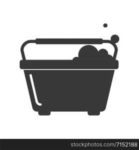 Window cleaning bucket with soapy bubbles icon in vector