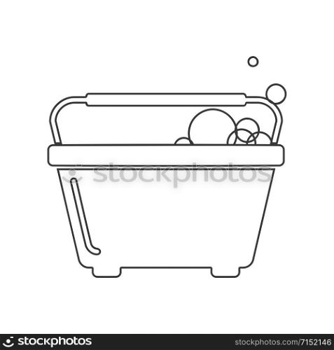Window cleaning bucket with soapy bubbles icon in vector line drawing