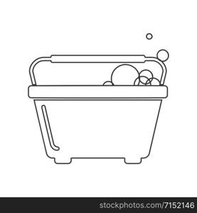 Window cleaning bucket with soapy bubbles icon in vector line drawing