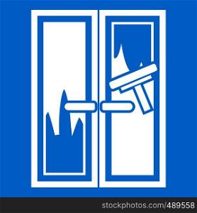Window cleaning icon white isolated on blue background vector illustration. Window cleaning icon white
