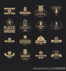 Window construction logo icons set. Simple illustration of 16 window construction logo vector icons for web. Window construction logo icons set, simple style