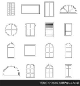 Window design types set icons in outline style isolated on white background. Window design types icon set outline