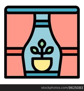 Window flower pot icon outline vector. Home tree. Nature summer color flat. Window flower pot icon vector flat