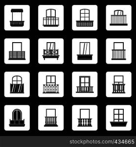 Window forms icons set in white squares on black background simple style vector illustration. Window forms icons set squares vector