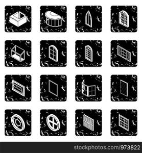 Window forms icons set vector grunge isolated on white background . Window forms icons set grunge vector