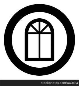 Window frame semi-round at the top Arch window icon in circle round black color vector illustration flat style simple image. Window frame semi-round at the top Arch window icon in circle round black color vector illustration flat style image