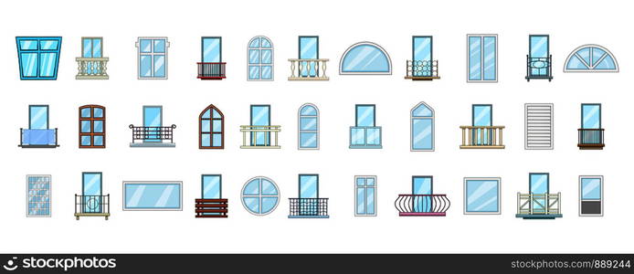 Window icon set. Cartoon set of window vector icons for your web design isolated on white background. Window icon set, cartoon style