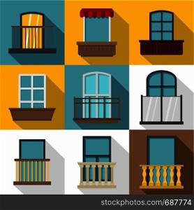 Window icons set. Flat set of 9 window vector icons for web with long shadow. Window icons set, flat style