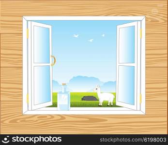 Window in room. Window in wall with view on beautiful landscape