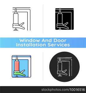 Window insulation icon. Heat, cooling loss reduction in house. Insulating barrier creation. Increasing energy efficiency. Linear black and RGB color styles. Isolated vector illustrations. Window insulation icon