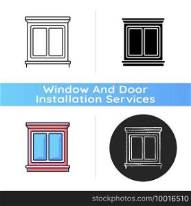 Window interior trim icon. Window decoration. House energy efficiency. Decorative trim. Moulding installing for high-end look. Linear black and RGB color styles. Isolated vector illustrations. Window interior trim icon