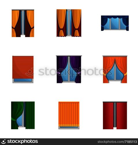 Window louvers icon set. Cartoon set of 9 window louvers vector icons for web design isolated on white background. Window louvers icon set, cartoon style