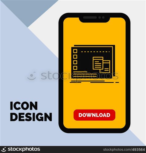 Window, Mac, operational, os, program Glyph Icon in Mobile for Download Page. Yellow Background. Vector EPS10 Abstract Template background