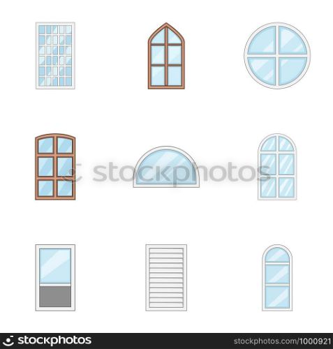 Window pane icons set. Cartoon set of 9 window pane vector icons for web isolated on white background. Window pane icons set, cartoon style