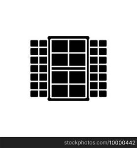 Window shutters black glyph icon. Providing light and privacy levels. Solid and stable window covering. Avoiding unwanted attention. Silhouette symbol on white space. Vector isolated illustration. Window shutters black glyph icon