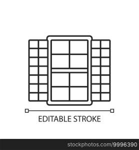 Window shutters linear icon. Providing light and privacy levels. Solid and stable window covering. Thin line customizable illustration. Contour symbol. Vector isolated outline drawing. Editable stroke. Window shutters linear icon