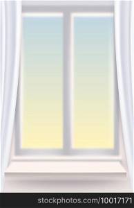 Window, spring, interior, curtains. Vector illustration template realistic, banner. Window, spring, interior, curtains. Vector illustration template realistic